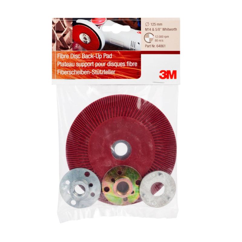 3M heavy-duty backing pad, red, 125 mm, M14, ribbed, very hard